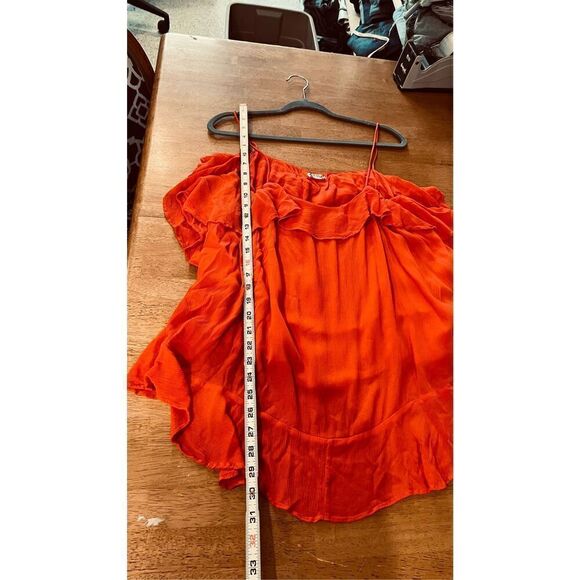 Intimately Free People Red Spaghetti Strap Top Blouse Orange Ruffle SZ M - Picture 4 of 10